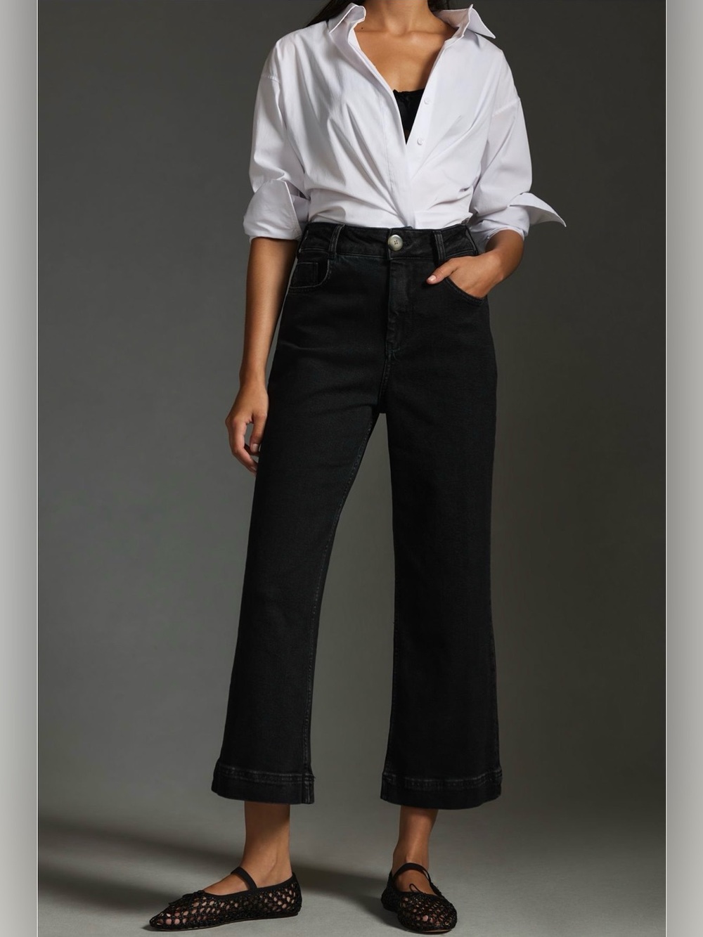 Pilcro by Anthropologie The Skipper High Rise Crop Wide Leg Jean Dark Wash Sz 30